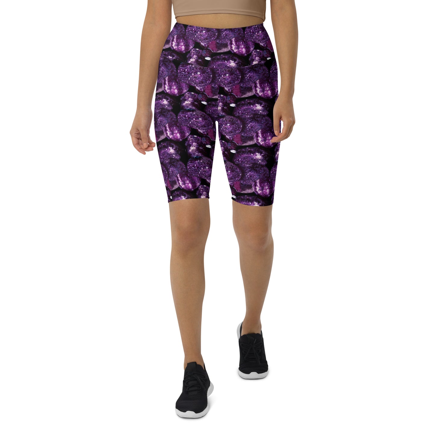 Product mockup, shorts, biker shorts, casual look, Womens fashion, Online fashion, textured, Elevated basics, versatile wardrobe, breathable, essentials, all over print, bestsellers, lightweight, capsule collection, running, workout, comfort, purple potatoes, potato prints