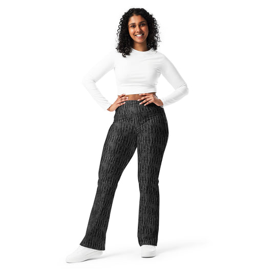 Product mockup, trousers, flared trousers, Womens fashion, Online fashion, textured, prints, Elevated basics, versatile wardrobe, breathable, essentials, basics, full length, comfy, all over prints, matching sets, flared leggings, high waist
