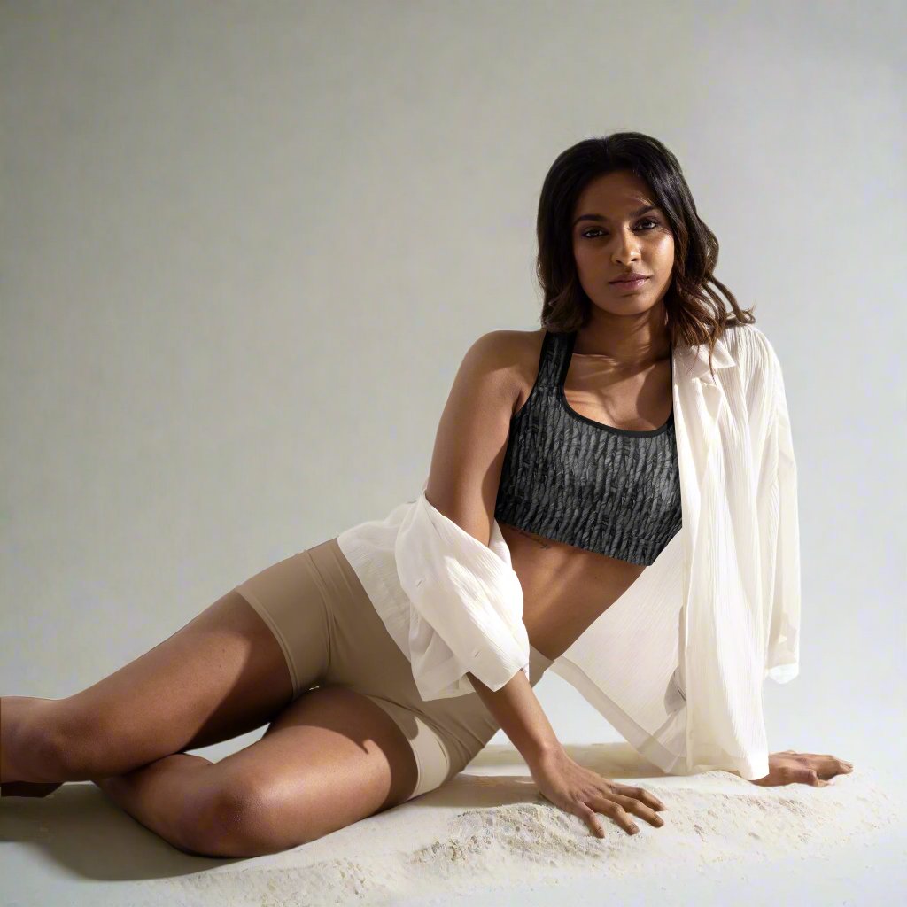 Product mockup, sports bra, skater look, workout, training gear, sportscore, yoga, pilates, running, gym, tennis, Womens fashion, Online fashion, textured, Elevated basics, versatile wardrobe, breathable, essentials, all over print, bestsellers, lightweight, capsule collection, loungewear, comfort