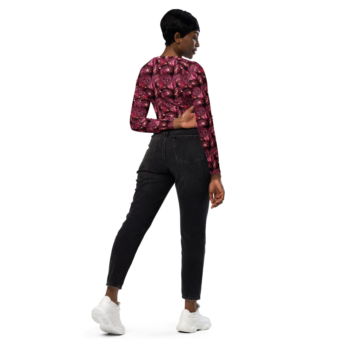 Product mockup, Sweatshirts, cropped top, Womens fashion, Online fashion, Tops, textured, Elevated basics, versatile wardrobe, breathable, essentials, workout, yoga clothes, fullsleeves, cropped, potato prints, all over print, bestsellers, lightweight, capsule collection, loungewear, pink potatoes, pink prints