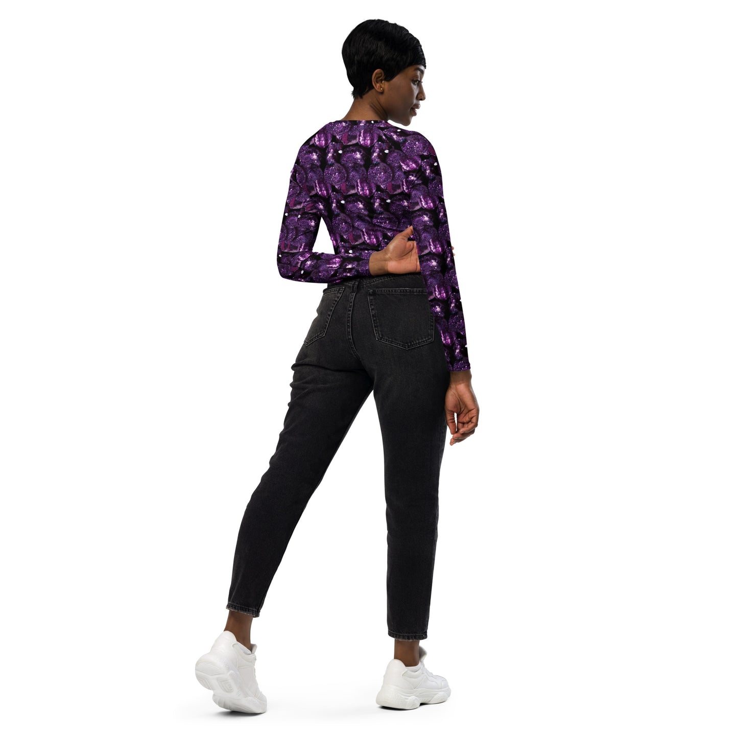 Product mockup, Sweatshirts, cropped top, Womens fashion, Online fashion, Tops, textured, Elevated basics, versatile wardrobe, breathable, essentials, workout, yoga clothes, fullsleeves, cropped, potato prints, all over print, bestsellers, lightweight, capsule collection, loungewear, purple potatoes, purple prints