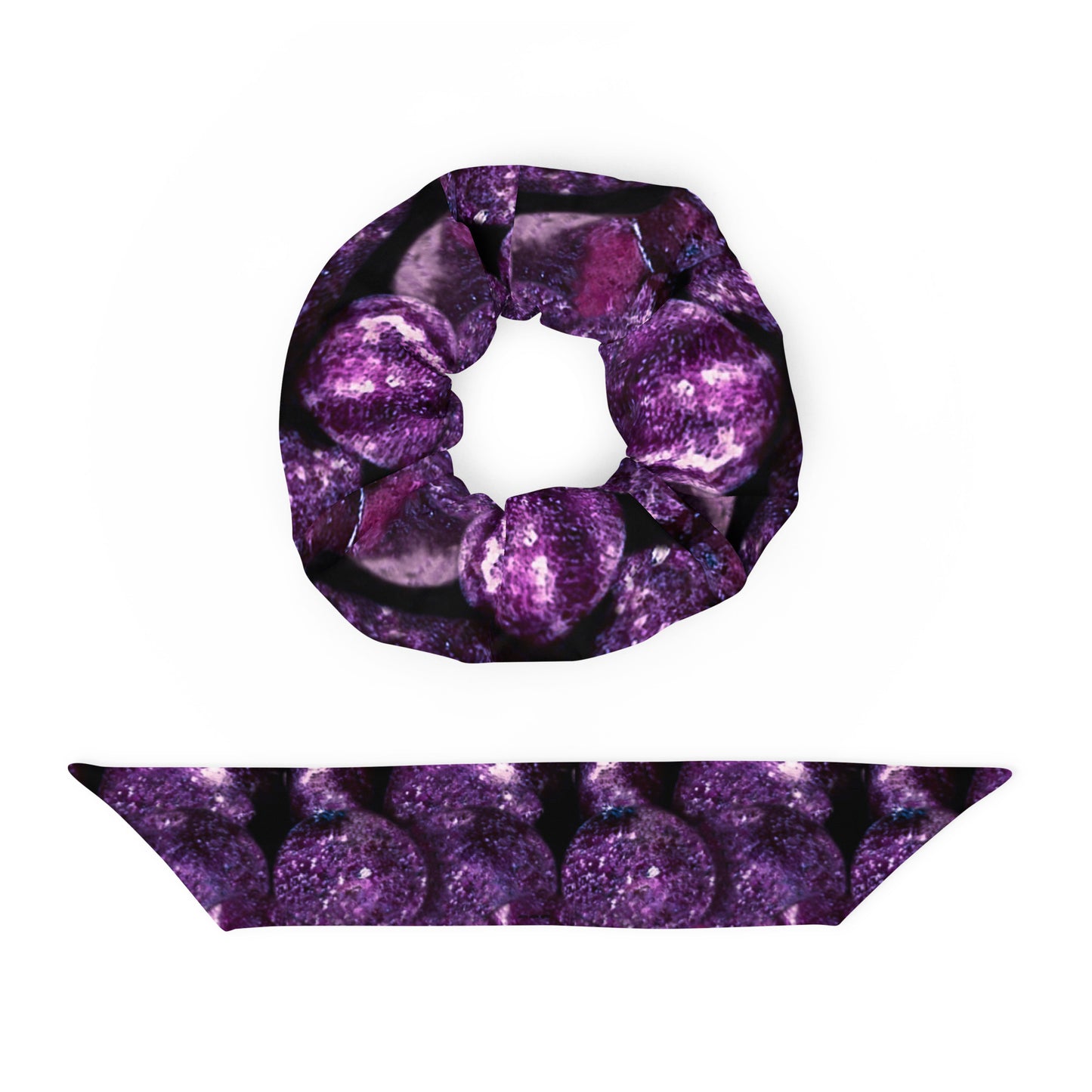 Product mockup, acrunchies, accessories, Womens fashion, Online fashion, textured, prints, Elevated basics, versatile wardrobe, essentials, basics, all over prints, matchy sets, potato prints, purple potatoes