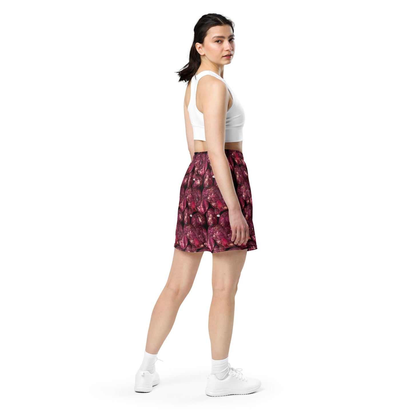 Product mockup, shorts, yoga, running, workout, gym, loose shorts, boxyfit, casual look, Womens fashion, Online fashion, textured, Elevated basics, versatile wardrobe, breathable, essentials, all over print, bestsellers, lightweight, capsule collection, running, workout, comfort, pink potatoes, potato prints