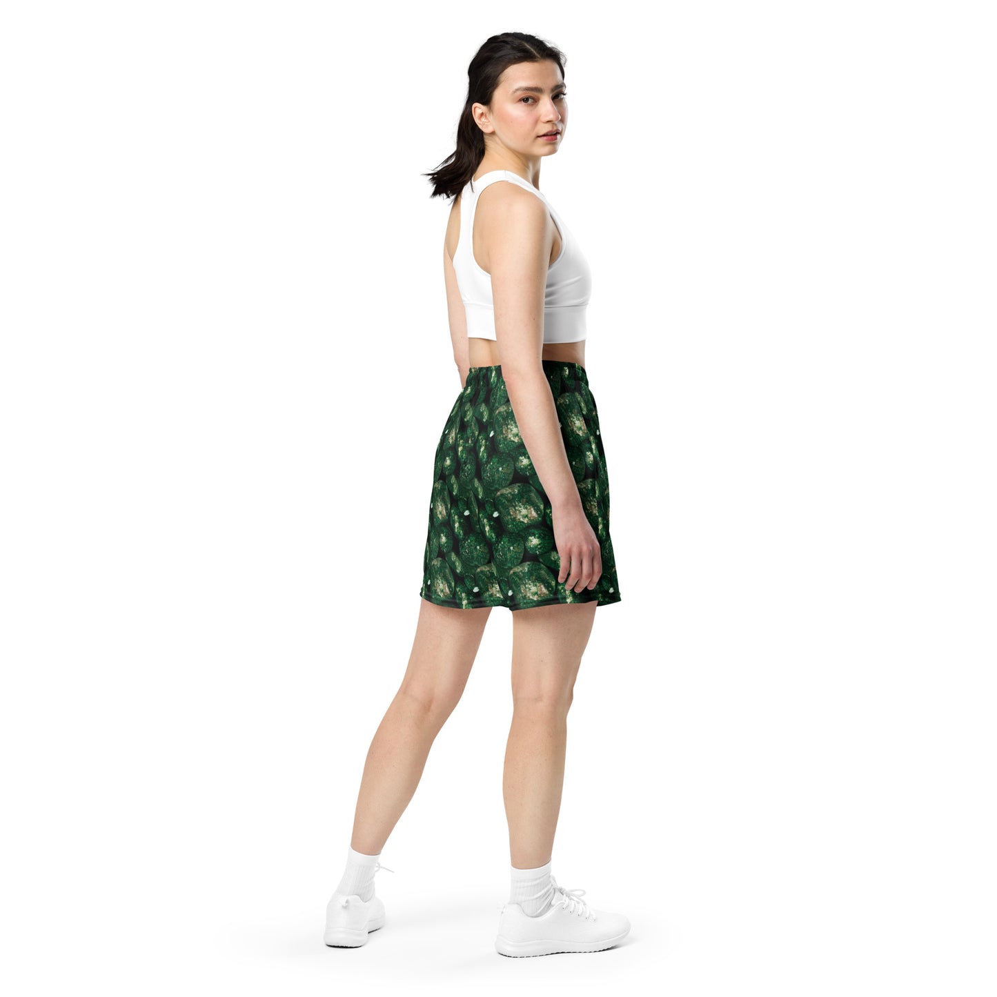 Product mockup, shorts, yoga, running, workout, gym, loose shorts, boxyfit, casual look, Womens fashion, Online fashion, textured, Elevated basics, versatile wardrobe, breathable, essentials, all over print, bestsellers, lightweight, capsule collection, running, workout, comfort, green potatoes, potato prints