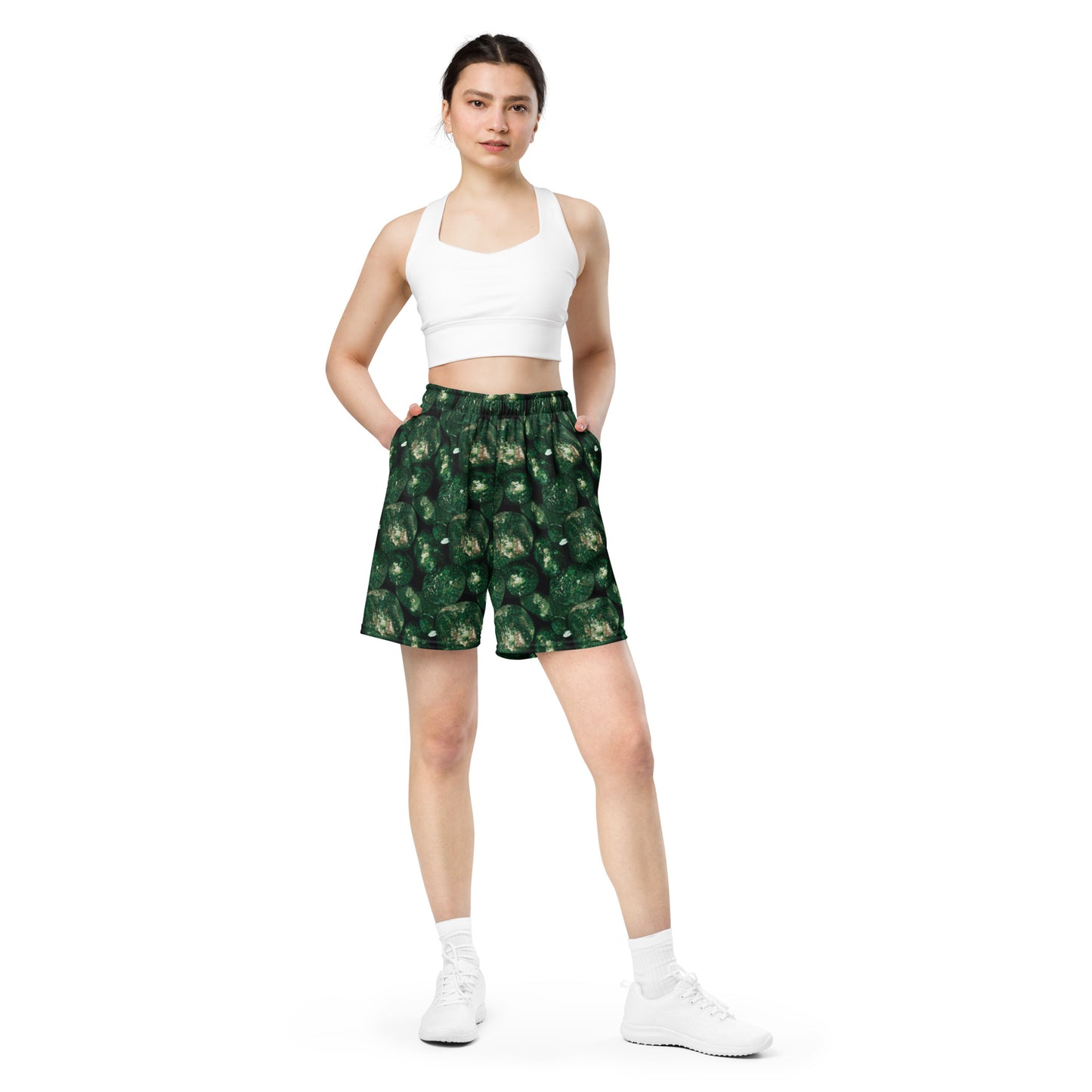 Product mockup, shorts, yoga, running, workout, gym, loose shorts, boxyfit, casual look, Womens fashion, Online fashion, textured, Elevated basics, versatile wardrobe, breathable, essentials, all over print, bestsellers, lightweight, capsule collection, running, workout, comfort, green potatoes, potato prints