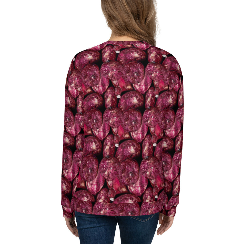 Product mockup, Sweatshirts, Womens fashion, Online fashion, Tops, textured, Elevated basics, versatile wardrobe, breathable, essentials, workout, yoga clothes, full length, training gear, round neck, pink potatoes, potato prints