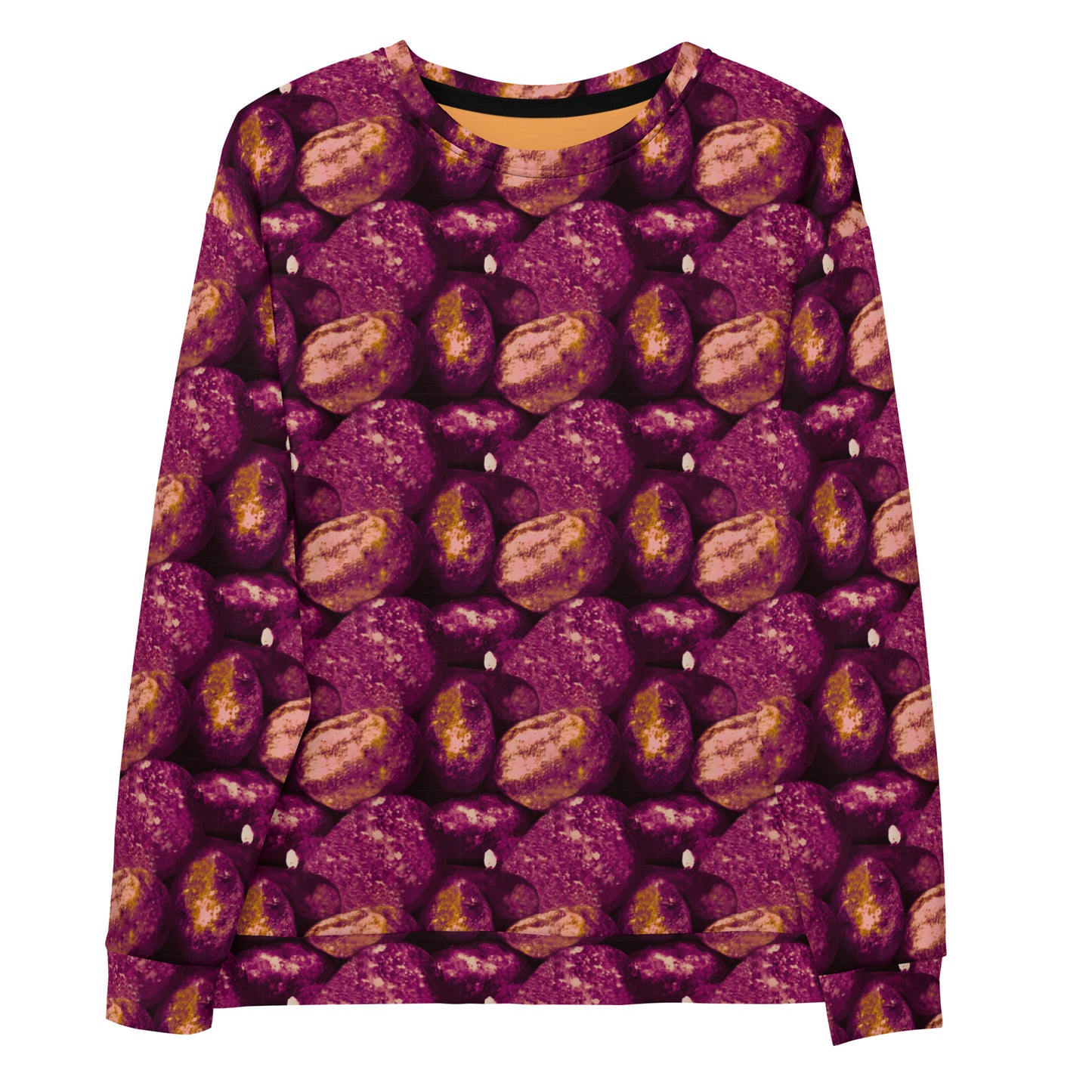 Product mockup, Sweatshirts, Womens fashion, Online fashion, Tops, textured, Elevated basics, versatile wardrobe, breathable, essentials, workout, yoga clothes, full length, training gear, round neck, pink potatoes, potato prints