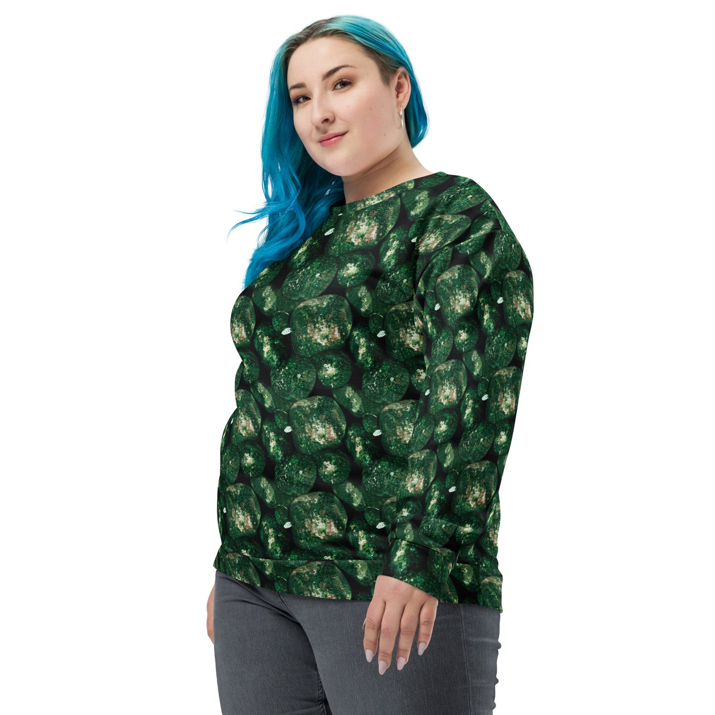 Product mockup, Sweatshirts, Womens fashion, Online fashion, Tops, textured, Elevated basics, versatile wardrobe, breathable, essentials, workout, yoga clothes, full length, training gear, round neck, green potatoes, potato prints
