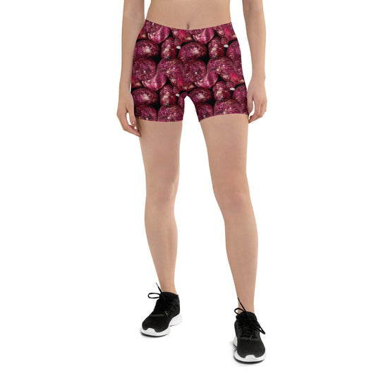 Product mockup, shorts, casual look, Womens fashion, Online fashion, textured, Elevated basics, versatile wardrobe, breathable, essentials, all over print, bestsellers, lightweight, capsule collection, running, workout, comfort, potato prints, pink potatoes