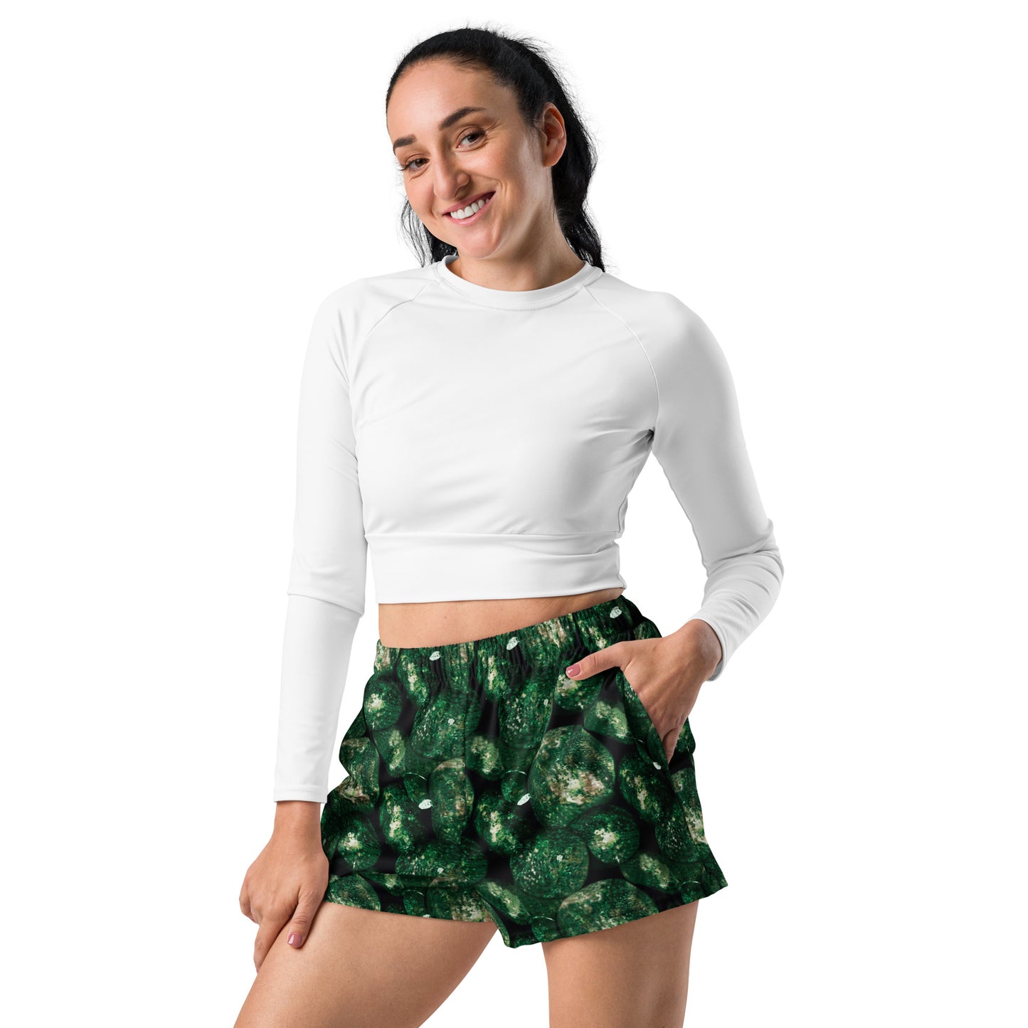 Product mockup, shorts, yoga, running, workout, gym, loose shorts, boxyfit, casual look, Womens fashion, Online fashion, textured, Elevated basics, versatile wardrobe, breathable, essentials, all over print, bestsellers, lightweight, capsule collection, running, workout, comfort, green potatoes, potato prints