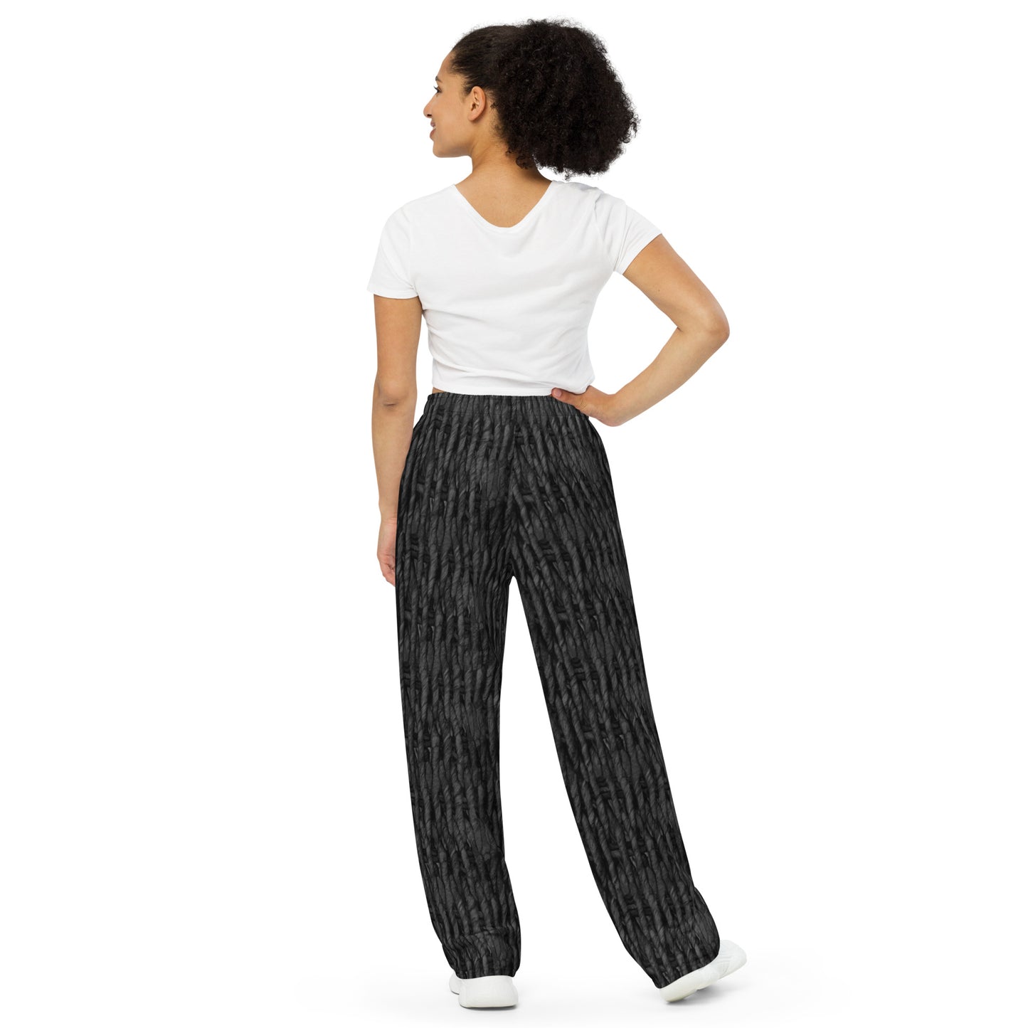 Product mockup, trousers, wide leg trousers, Womens fashion, Online fashion, textured, prints, Elevated basics, versatile wardrobe, breathable, essentials, basics, potato prints, full length, comfy, all over prints, matching sets