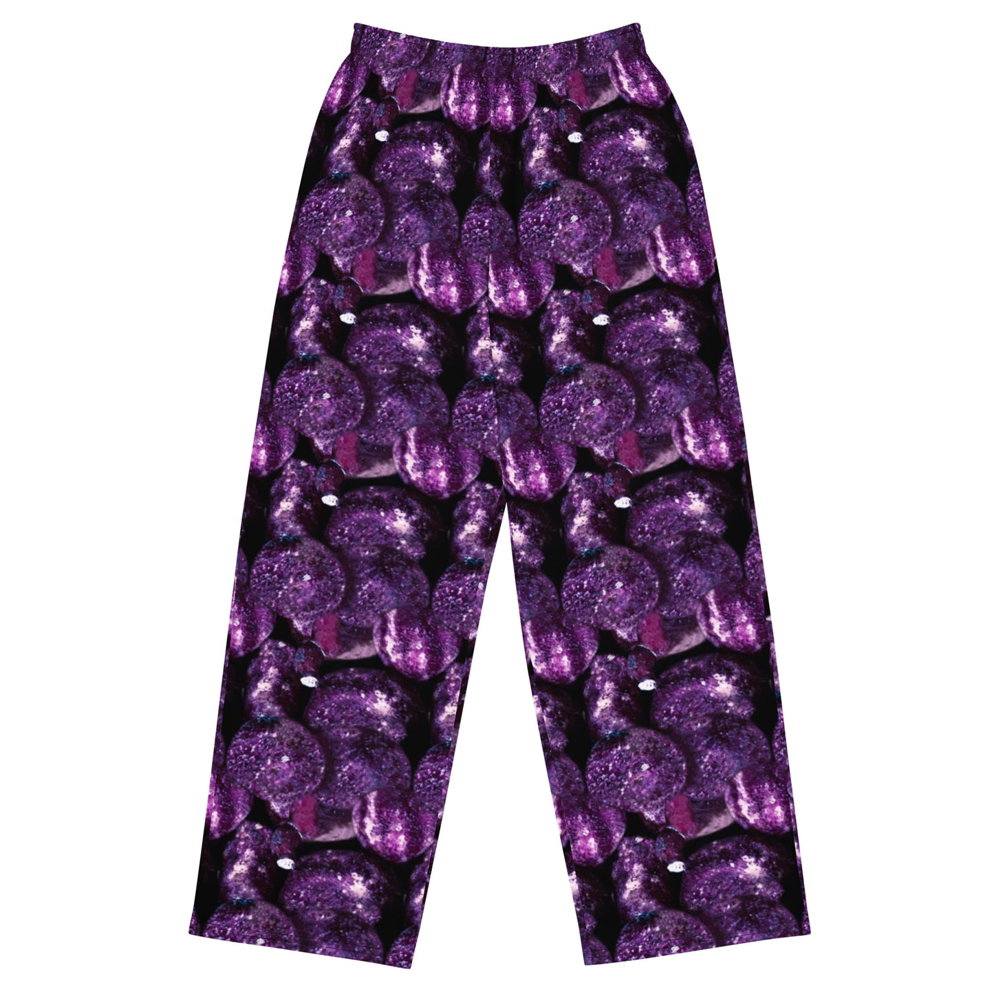 Product mockup, trousers, wide leg trousers, Womens fashion, Online fashion, textured, prints, Elevated basics, versatile wardrobe, breathable, essentials, basics, potato prints, full length, comfy, all over prints, matching sets, purple potatoes, purple
