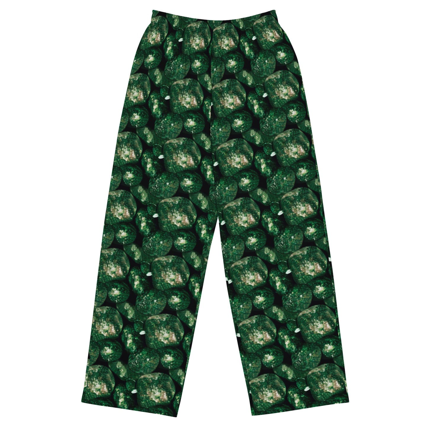 Product mockup, trousers, wide leg trousers, Womens fashion, Online fashion, textured, prints, Elevated basics, versatile wardrobe, breathable, essentials, basics, potato prints, full length, comfy, all over prints, matching sets, green potatoes, green
