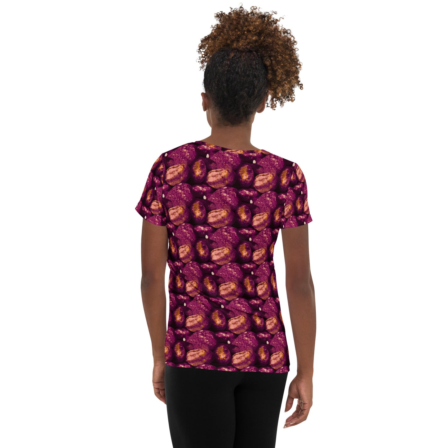 Product mockup, tshirts, Womens fashion, Online fashion, Tops, regular fit, textured, Elevated basics, versatile wardrobe, breathable, essentials, workout, yoga clothes, full length, training gear, round neck, pink potatoes, potato prints