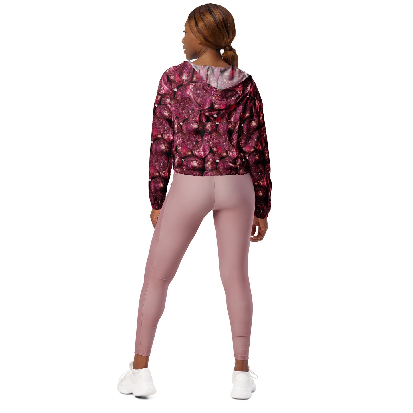 Product mockup, outerwear, windbreakers, cropped windbreakers, Womens fashion, Online fashion, textured, prints, Elevated basics, versatile wardrobe, breathable, essentials, basics, comfy, all over prints, pink potatoes, potato prints