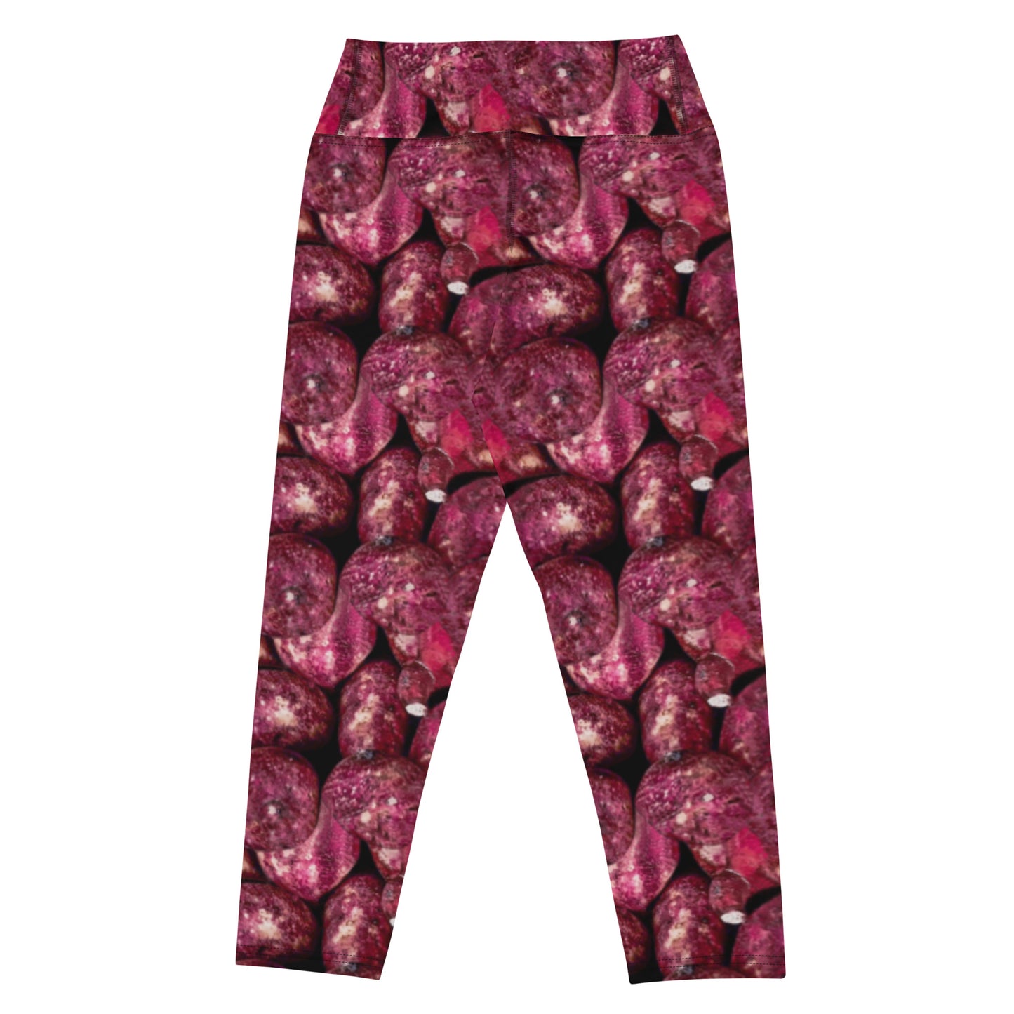 Product mockup, trousers, leggings, capri leggings, Womens fashion, Online fashion, textured, prints, Elevated basics, versatile wardrobe, breathable, essentials, basics, potato prints, full length, comfy, all over prints, matching sets, pink potatoes, potato prints