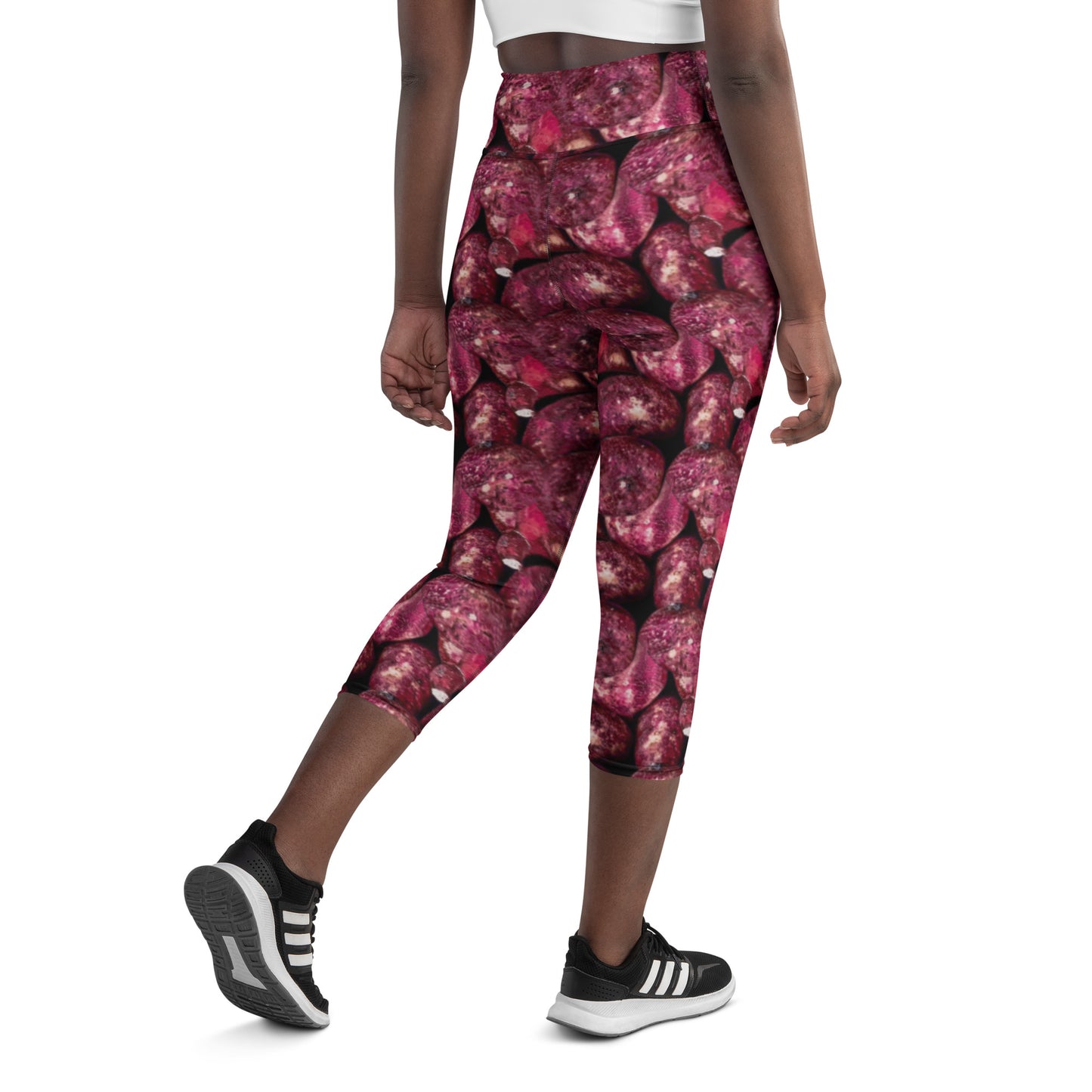 Product mockup, trousers, leggings, capri leggings, Womens fashion, Online fashion, textured, prints, Elevated basics, versatile wardrobe, breathable, essentials, basics, potato prints, full length, comfy, all over prints, matching sets, pink potatoes, potato prints