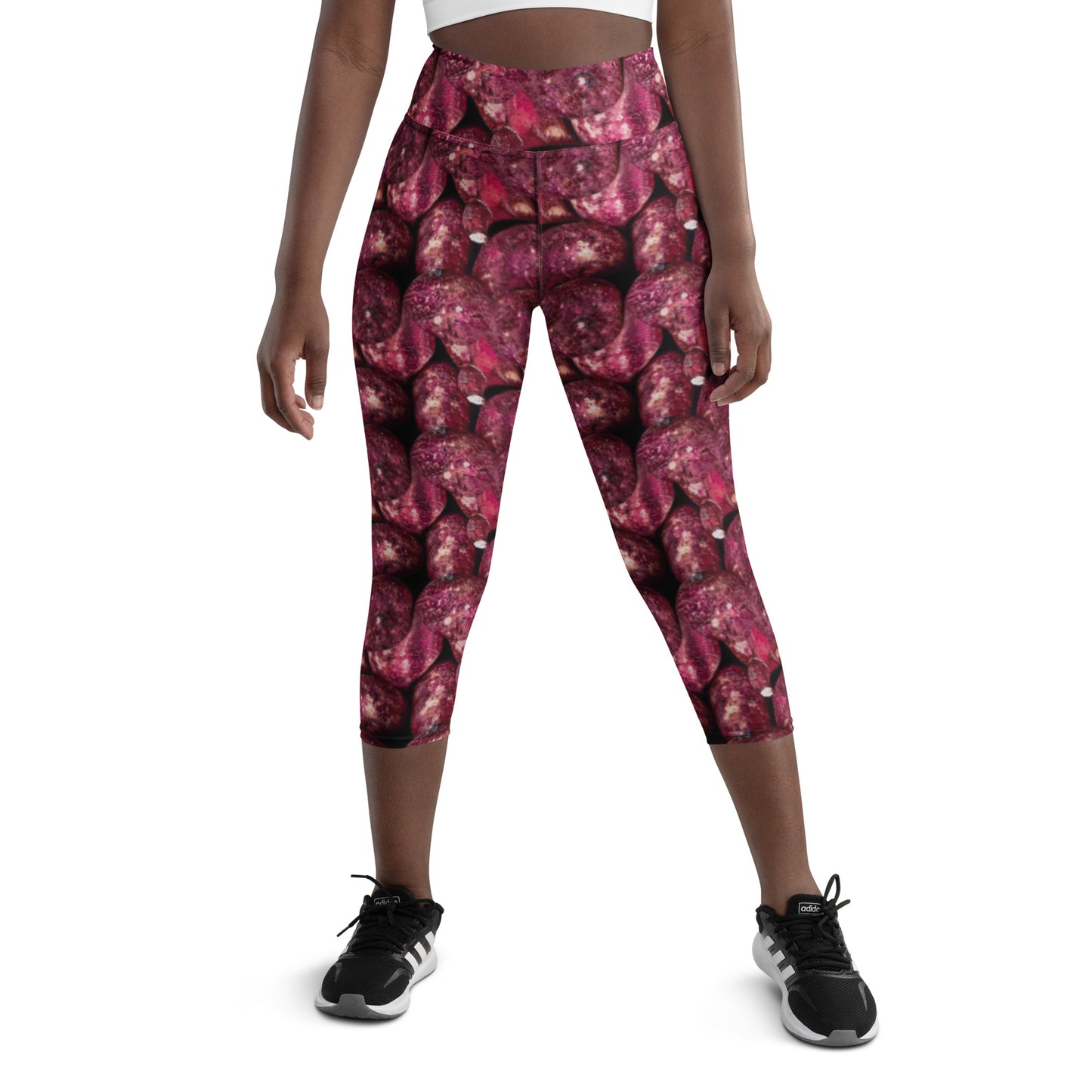 Product mockup, trousers, leggings, capri leggings, Womens fashion, Online fashion, textured, prints, Elevated basics, versatile wardrobe, breathable, essentials, basics, potato prints, full length, comfy, all over prints, matching sets, pink potatoes, potato prints