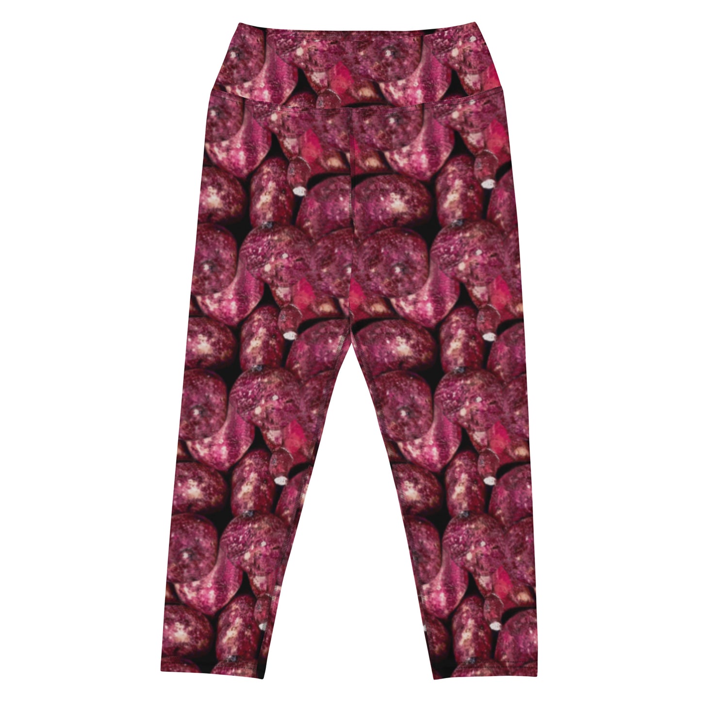 Product mockup, trousers, leggings, capri leggings, Womens fashion, Online fashion, textured, prints, Elevated basics, versatile wardrobe, breathable, essentials, basics, potato prints, full length, comfy, all over prints, matching sets, pink potatoes, potato prints