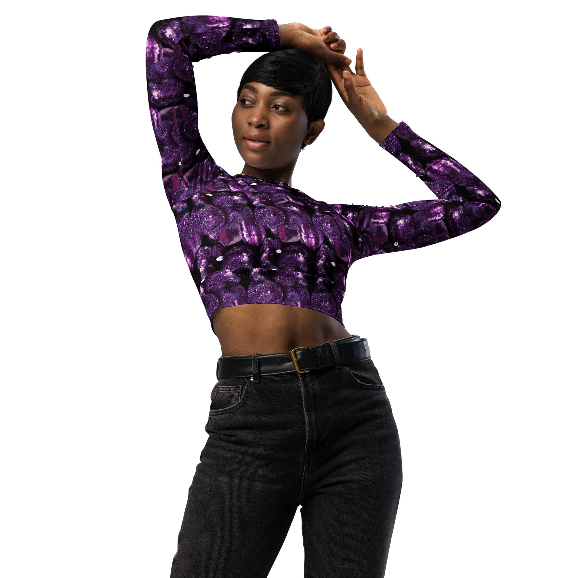 Product mockup, Sweatshirts, cropped top, Womens fashion, Online fashion, Tops, textured, Elevated basics, versatile wardrobe, breathable, essentials, workout, yoga clothes, fullsleeves, cropped, potato prints, all over print, bestsellers, lightweight, capsule collection, loungewear, purple potatoes, purple prints