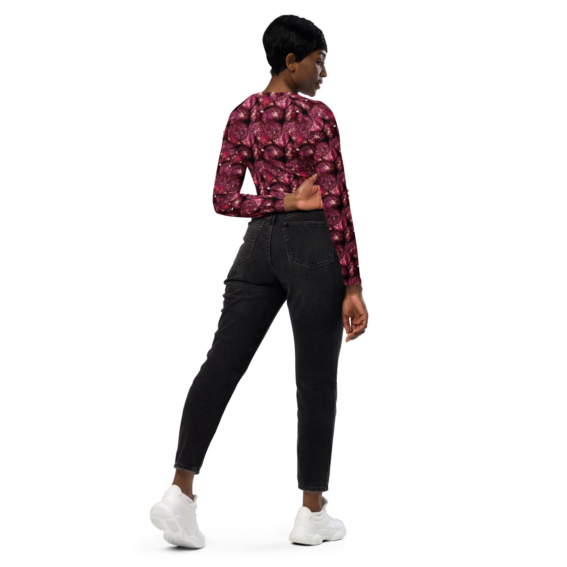 Product mockup, Sweatshirts, cropped top, Womens fashion, Online fashion, Tops, textured, Elevated basics, versatile wardrobe, breathable, essentials, workout, yoga clothes, fullsleeves, cropped, potato prints, all over print, bestsellers, lightweight, capsule collection, loungewear, pink potatoes, pink prints