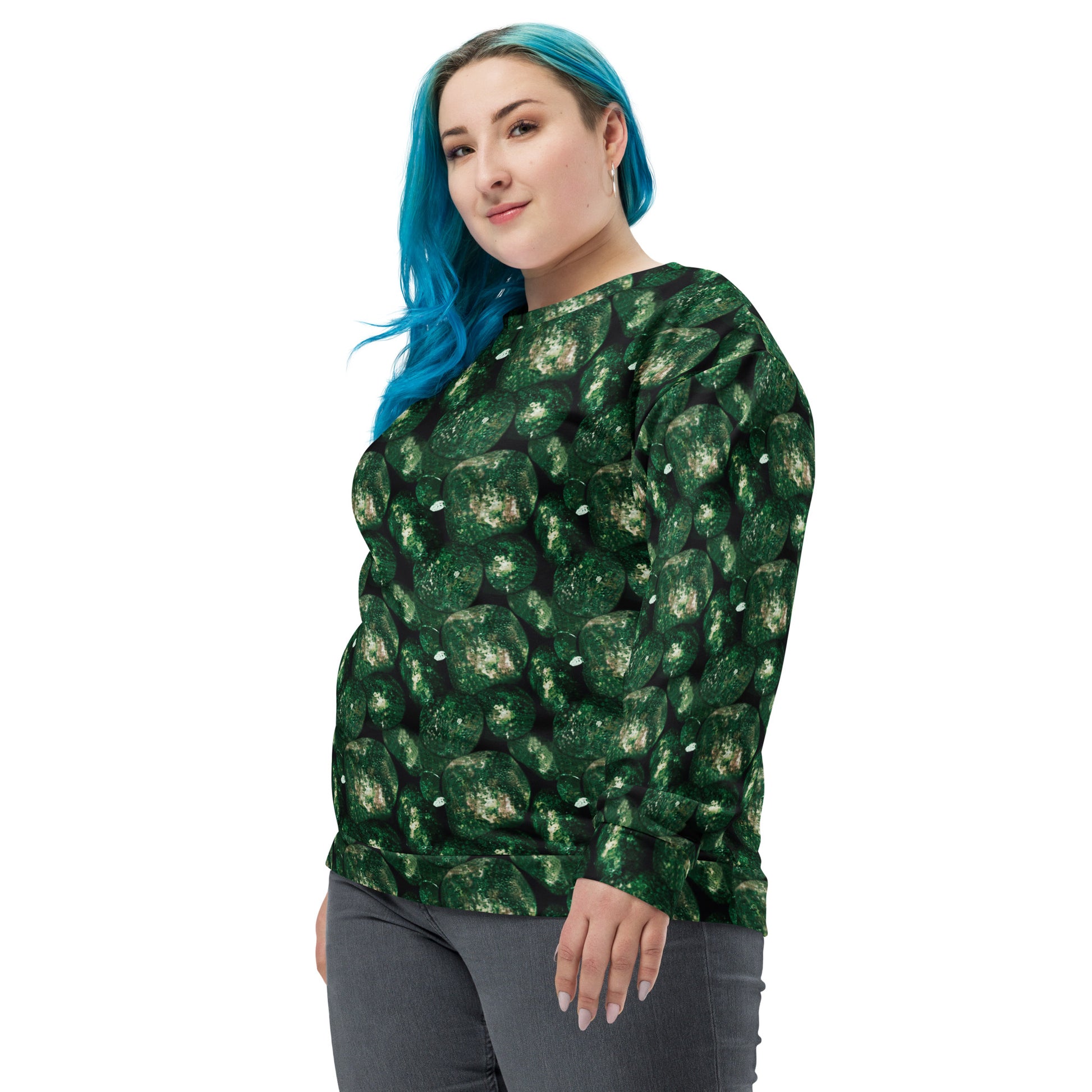 Product mockup, Sweatshirts, Womens fashion, Online fashion, Tops, textured, Elevated basics, versatile wardrobe, breathable, essentials, workout, yoga clothes, full length, training gear, round neck, green potatoes, potato prints